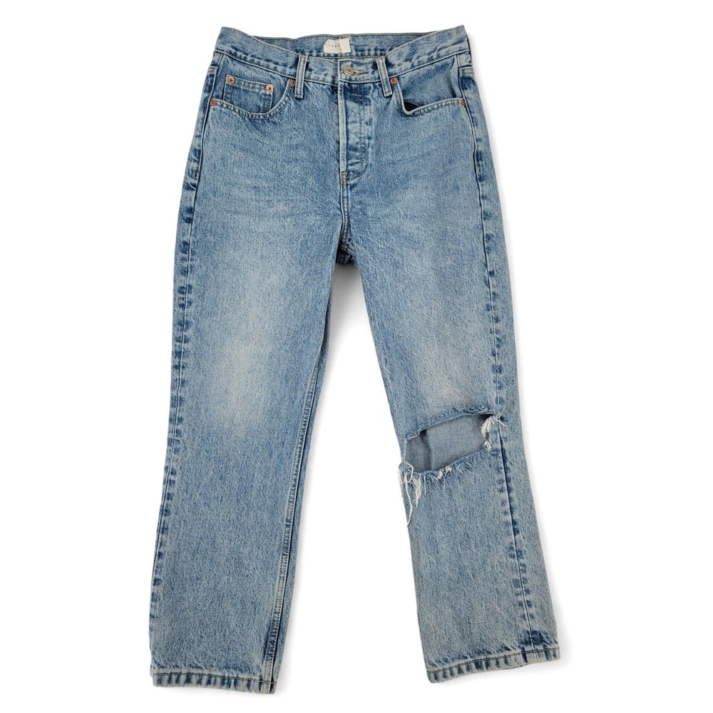 Topshop Editor Jeans 28x30 High Rise Straight Leg Button Fly Distressed Y2K‎